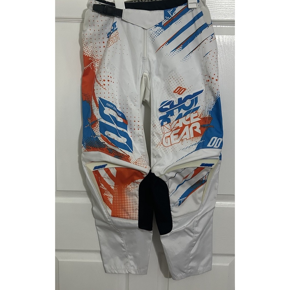 SHOT RACE GEAR MOTOCROSS PANTS - KTM ORANGE + BLUE / KIDS SIZE 28